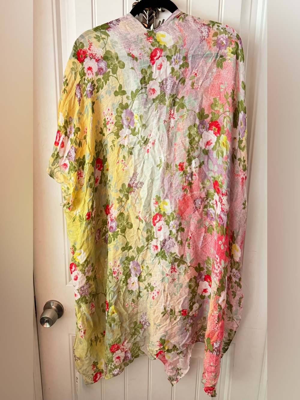 Pastel Watercolor Floral Kimono Cardigan Cover Up Rayon Boho Cottagecore NWT - Picture 2 of 8